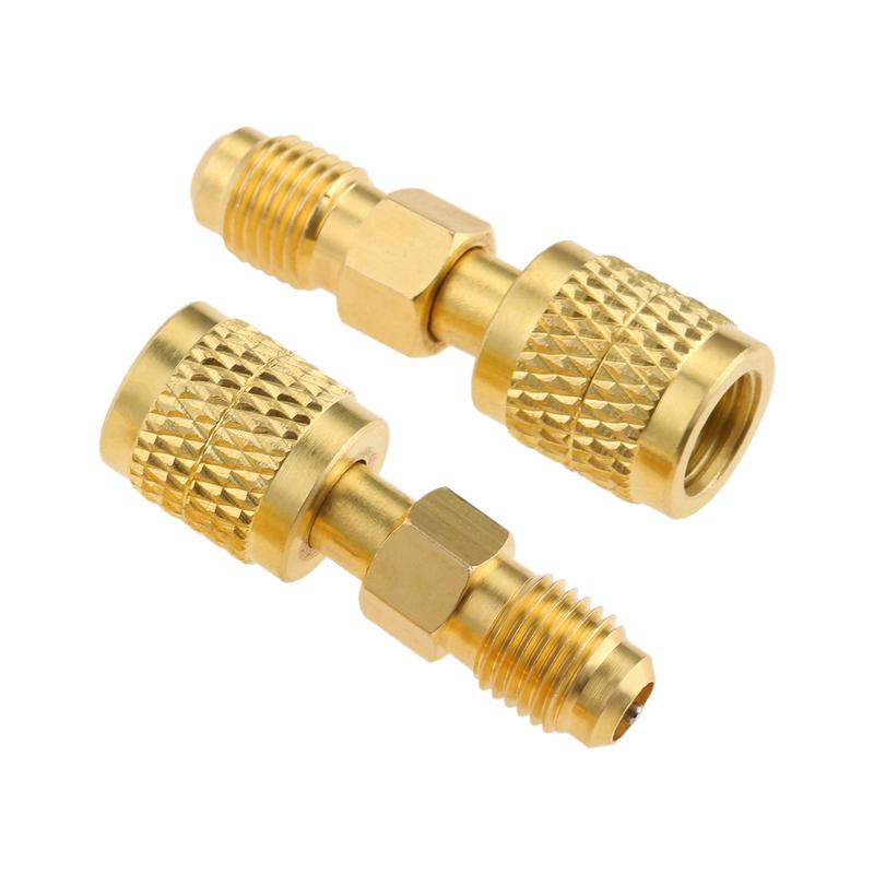 2Pcs R32 R454B Refrigerant Brass Adapter Left-Hand 1/4" Female To 1/4" Male Reverse Thread Low-Loss HVAC Quick Connect Fittings