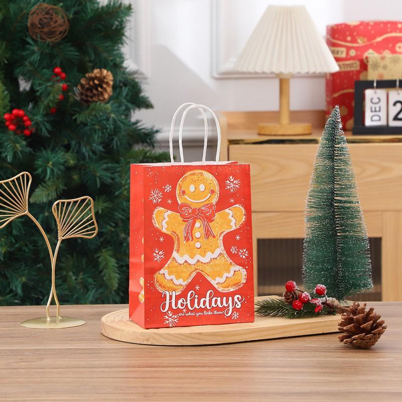 Christmas Kraft Paper Gift Bags With Handle Kids Candy Treats Holiday Party Favors