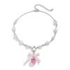 2025 Ny Söt Vit Femudd Rosa Rosett Jordgubbsberlock Chokerhalsband Goth Vintage Y2K Flickors Söta Smycken Accessoarer