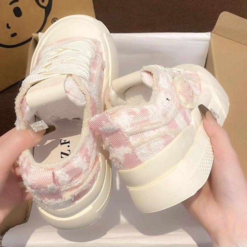 Cloud Huhu Damenschuhe 2025 Neu Dicksohlige Schuhe mit runder Spitze Design Canvas Freizeitschuhe