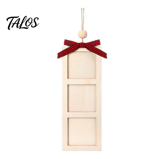 Xmas Hanging Decoration for Home Christmas Wooden Photo Frame Ornament, DIY Picture Holder with Craft Ornament Party Ribbon Bow, Holiday Tree