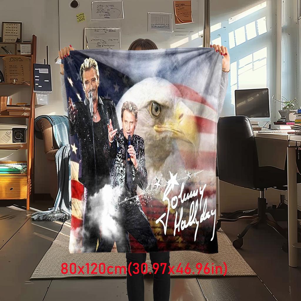 French Legendary Rock Singer and Actor Johnny Hallyday Blanket Soft Home Furnishing Nap Decoration Four Seasons Warm Sherpa Blanket U18