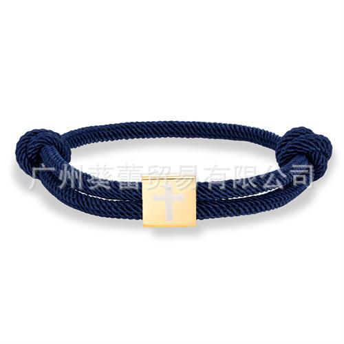 Classic Cross Milan Rope Hand Rope Stainless Steel Gold Square Buckle Cross Adjustable Easter Bracelet