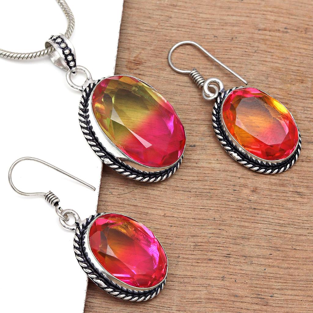 Bio-Tourmaline Quartz Jewelry Set 18-20'' Handmade For Womens Unisex New