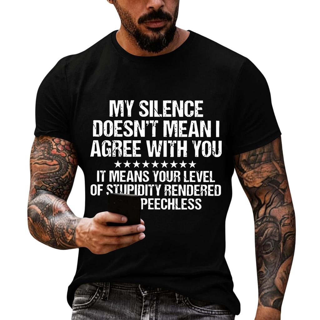 Men's Casual Graphic T Shirt Short Sleeve Loose Fit Crew Neck Tee Top with Printed Text Statement Comfortable Everyday Wear