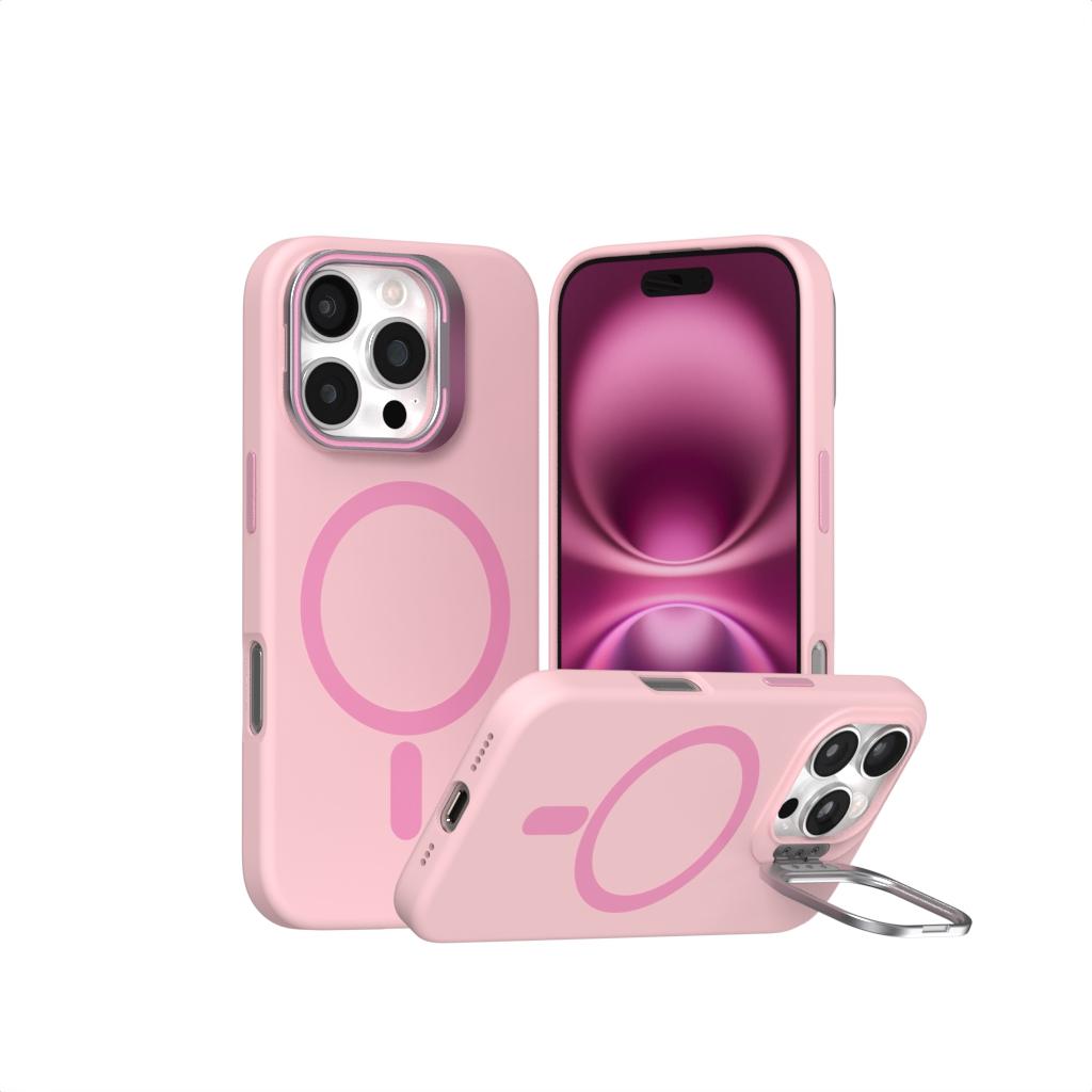 

for iPhone 16 Pro Max Magnetic Shockproof Case for iPhone 16 plus Camera Lens Holder for Magsafe Wireless Charging Bracket Cover Silicone&iPhone 16 Plus рожевий