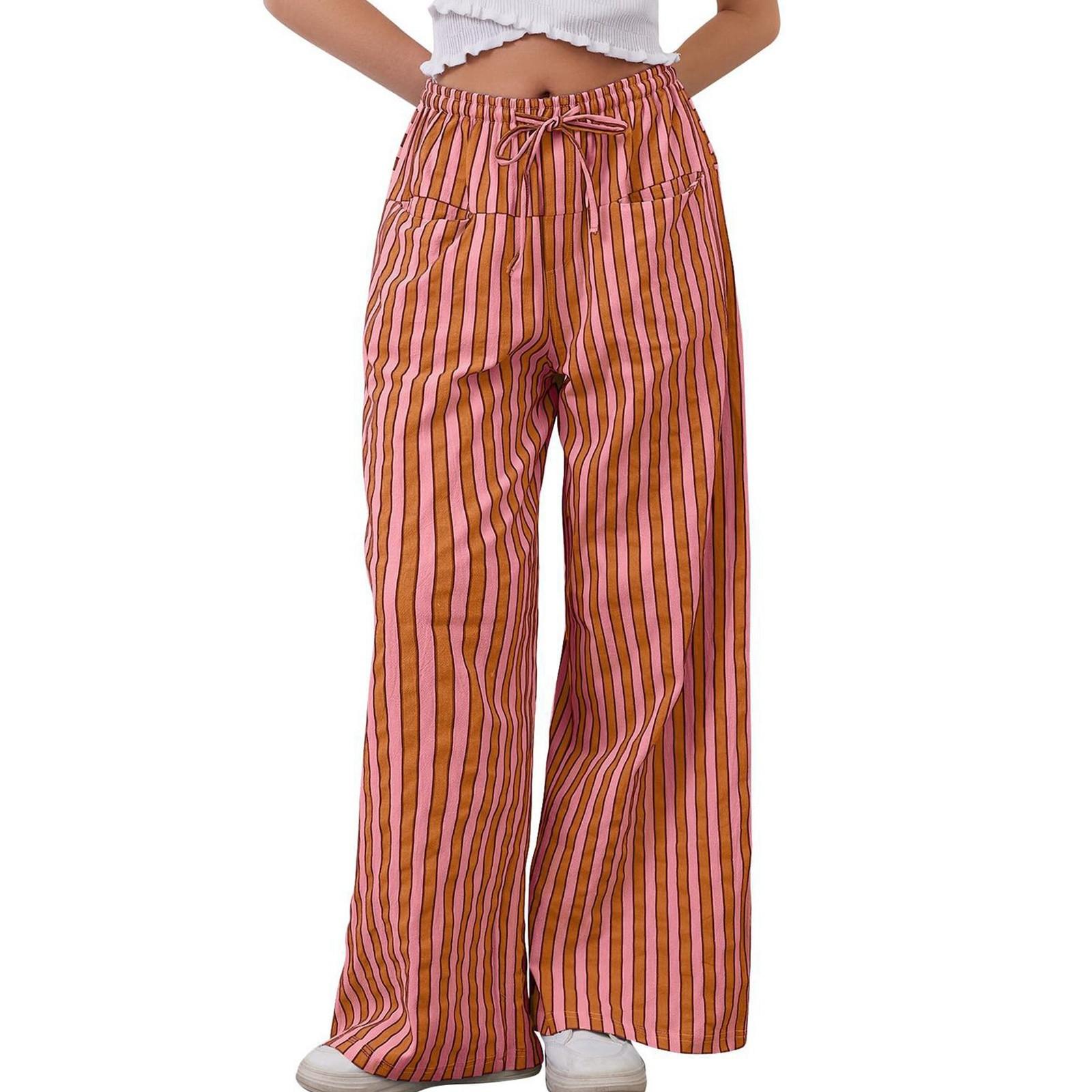 Женские модные полосатые брюки с завязками на талии — фото 7