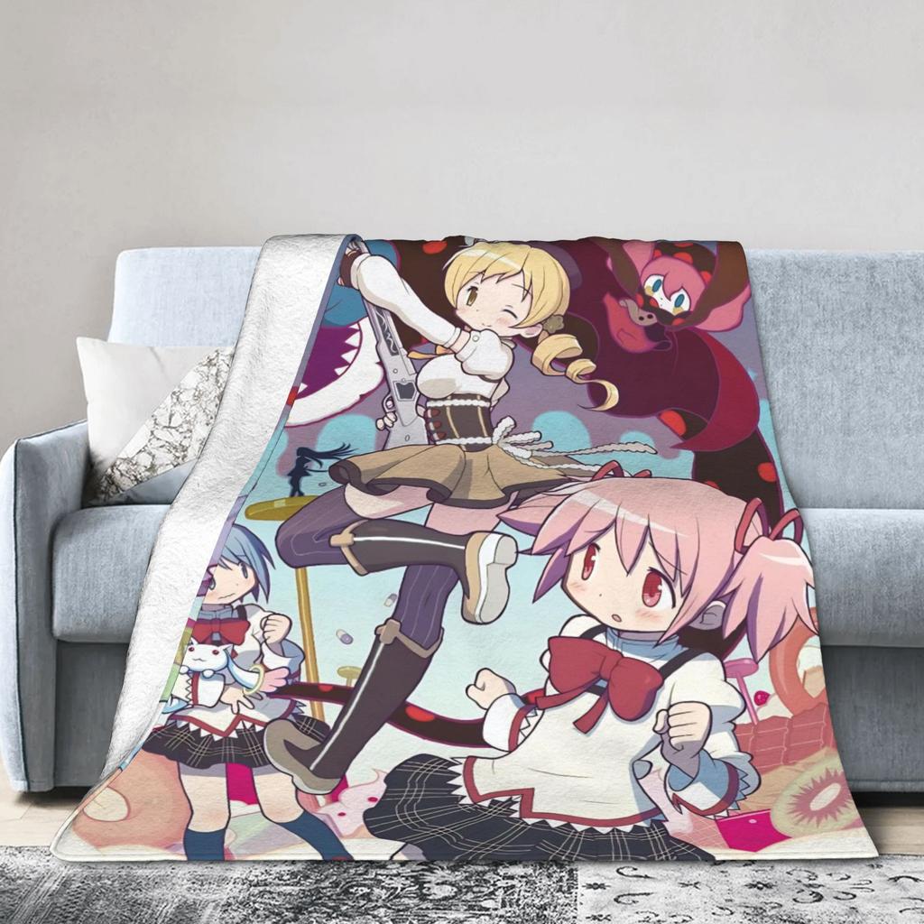 Funny Anime Puella Magi Madoka Magica Blanket Wool Vintage Breathable Throw Blankets for Bedspread Autumn/Winter