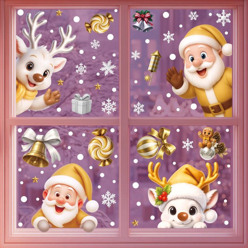 Christmas Window Stickers Santa Elk Snowflake Static Cling PVC Decals Home Holiday Decor