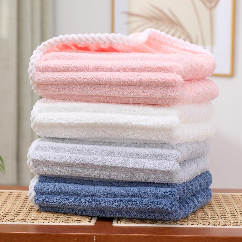 Candy Stripe Coral Fleece Bath Towel for Women - Thick, Absorbent, Quick-Dry Hair Cap