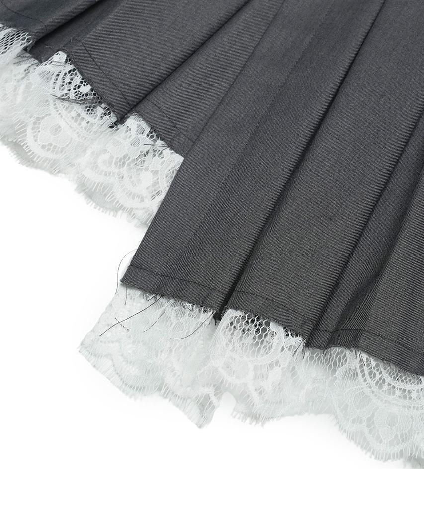 Grails Lace Layered Pleats Warp Skirt [Gray]