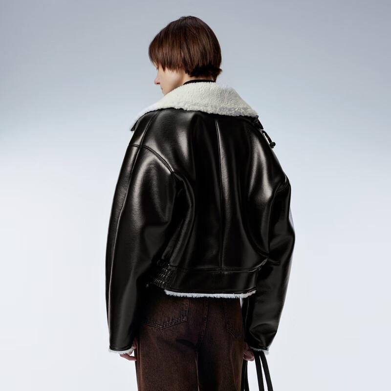 JNBY Women's Faux Fur-Look PU Lapel Jacket