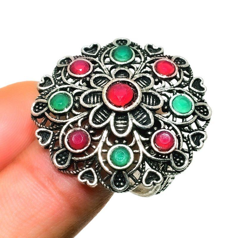 

Рубин(Смоделированный) Изумруд(Смоделированный) Подарочное ювелирное кольцо с драгоценными камнями, размер 6,5