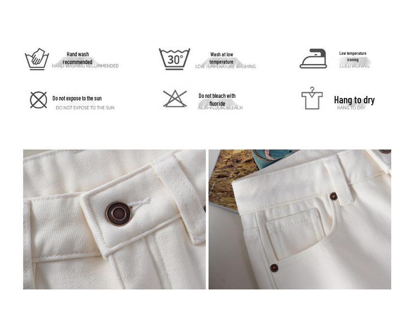 Women's High Waist Velvet Plus Wide-Leg White Jeans - Winter Thickened for a Longer Leg Look
