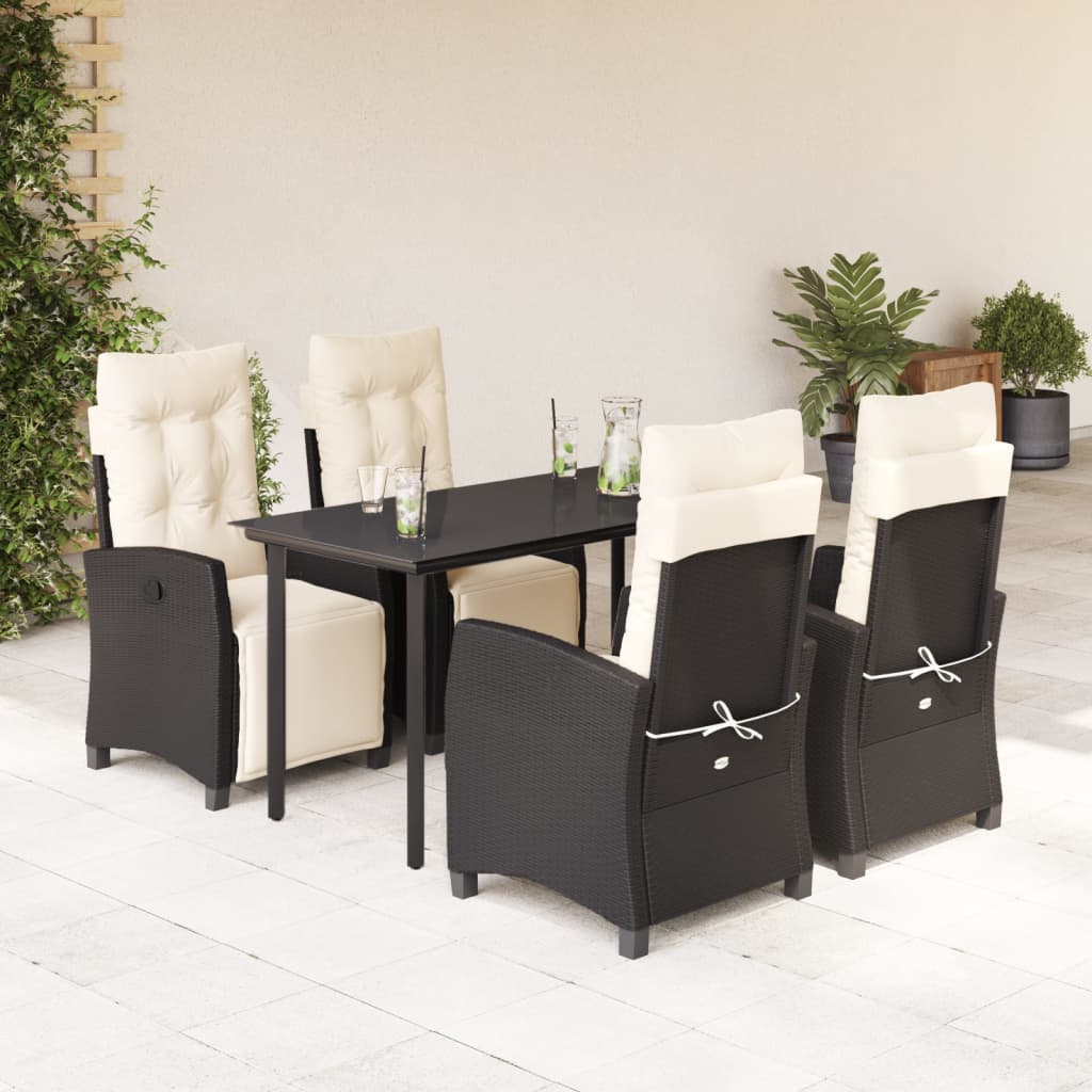 Vidaxl 5-Cz. Garden Furniture Set With Cushions, Black, Poly Rattan