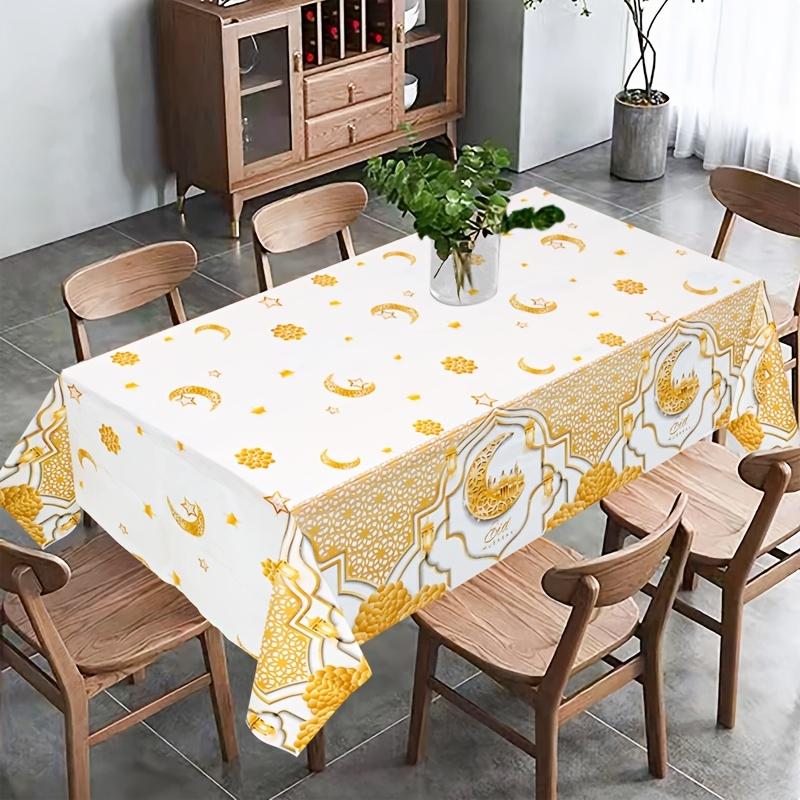 Ramadan Kareen Star Moon Waterproof Tablecloth Table Decor Eid Al Fitr Kitchen Dining Tablecloth Eid Mubarak Decorations