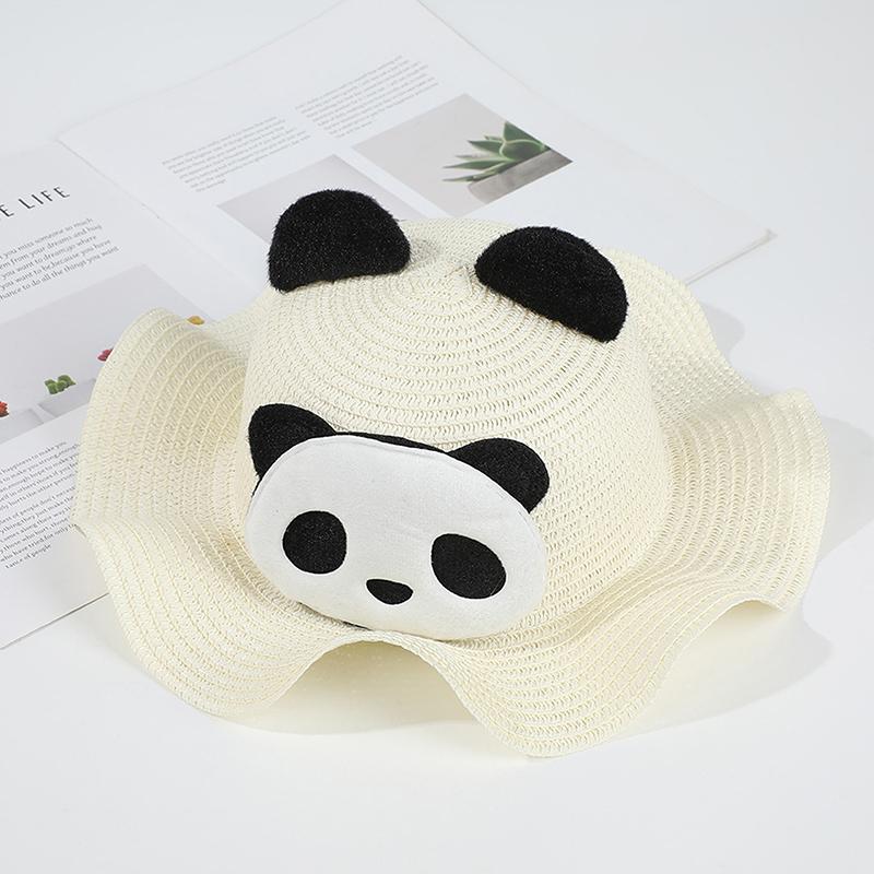 Cute Panda Straw Hat For Travel Beach Kids Summer Sun Protection Fisherman Cap Children Sunscreen Basin Caps 2-6Year Baby Visors