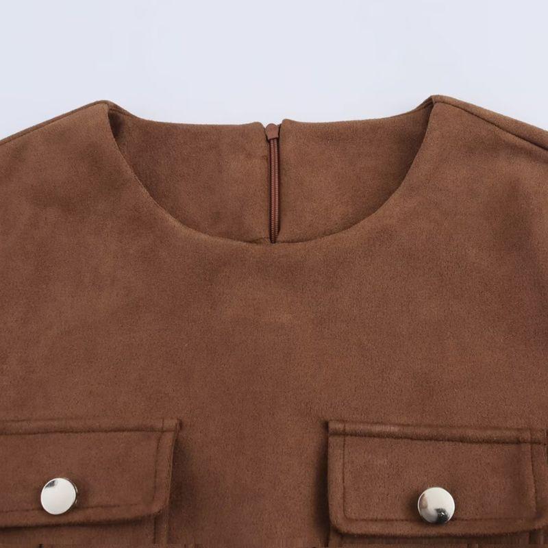 Kaslead New Arrival Women's Clothing Fashion Style Fashion with Belt Suede Texture Effect Dress 4344157