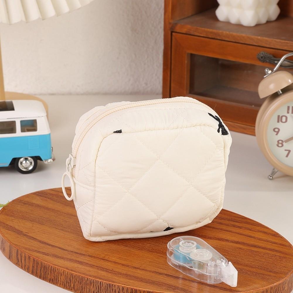 

Quilted Cotton Sanitary Napkins Storage Bag Bow Large Capacity Coin Purse Coquette Women s Mini Clutch Bag for Women Girls бежевий