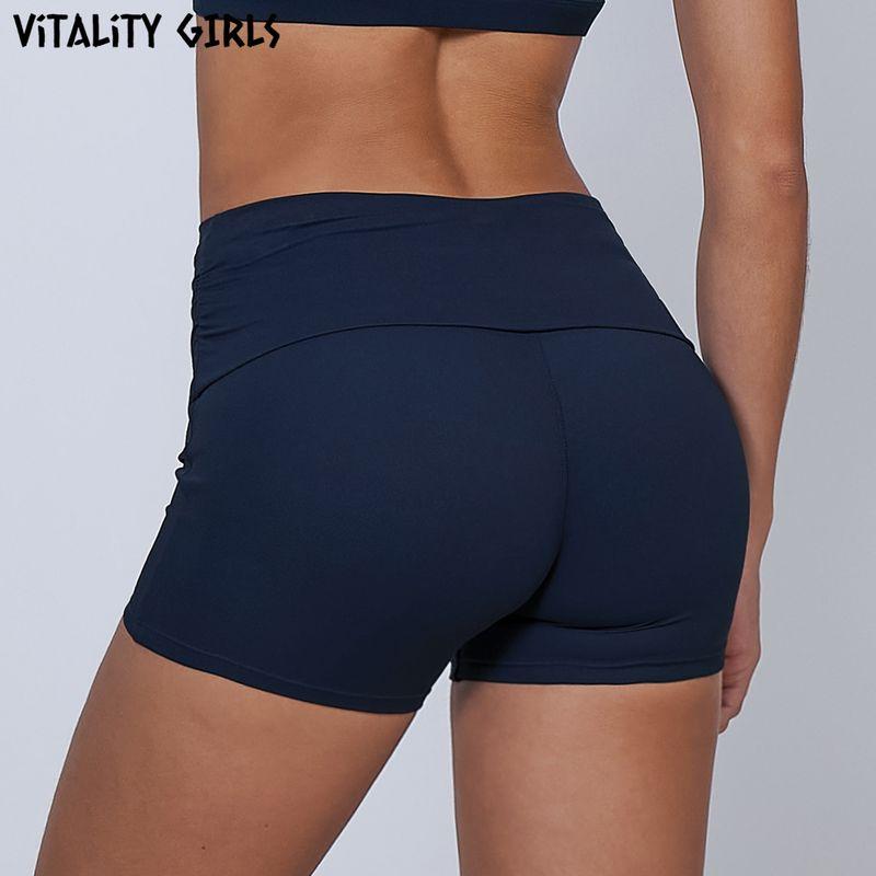 Vitality Girls Flip Waist Folding Yoga Shorts Slim Fitted Waist Exercise Shorts Female Training Quick-Drying Breathable