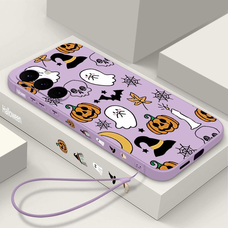 Lanyard Phone Case For Samsung Galaxy A56 A17 A26 A16 A36 A55 A54 A53 A15 S24 S25 FE S25 S22 S23 Ultra Plus Pumpkin Patterned Cover