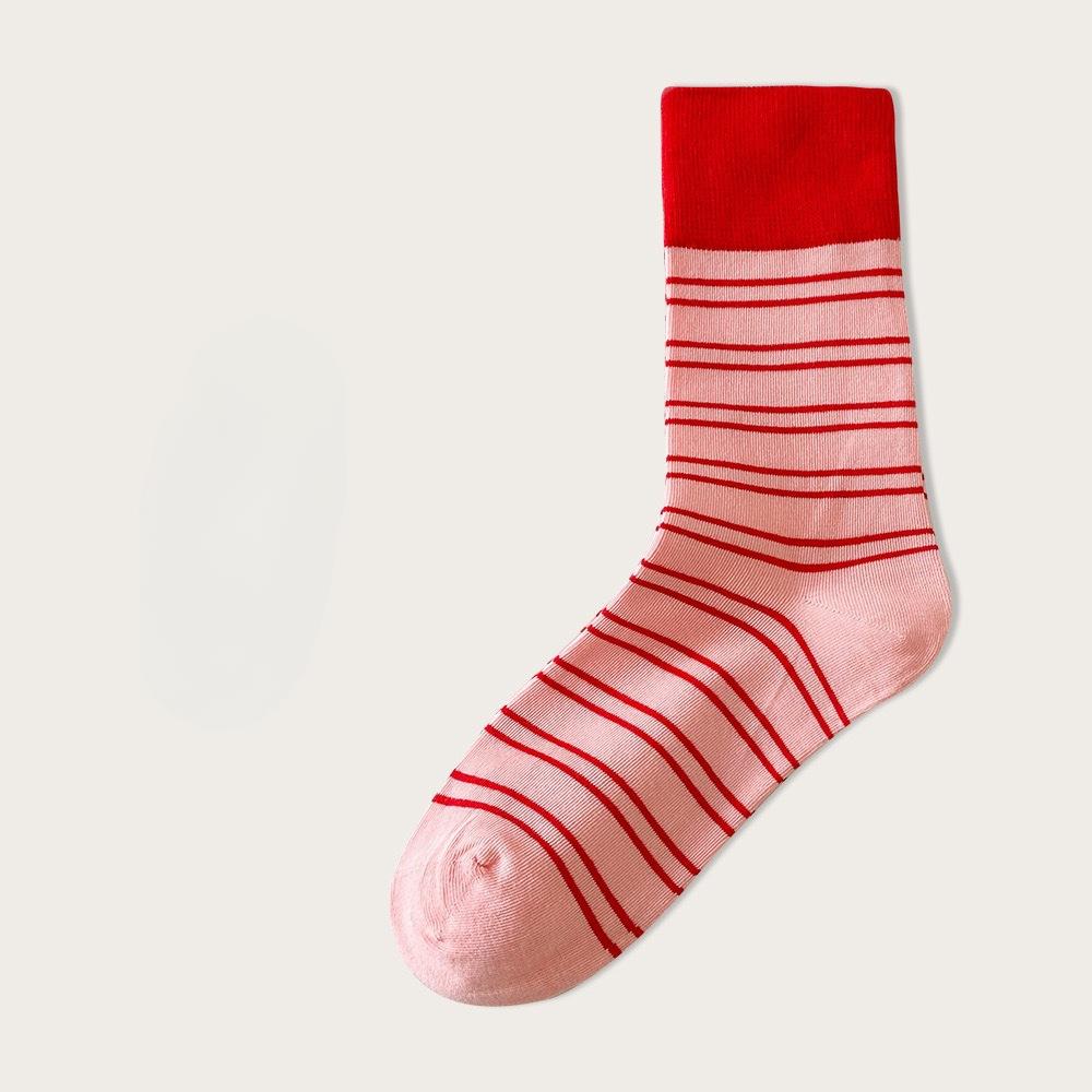 Striped Socks for Women, Mid-calf Socks, Trendy Pure Cotton Spring and Autumn Style, Retro Striped Student Summer Boneless Long Socks