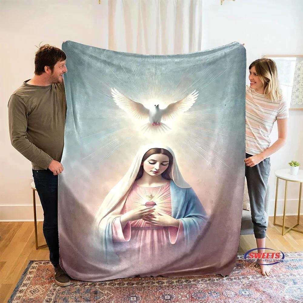 Coperta artistica in flanella della Vergine Maria misericordiosa, 6 taglie, per divano, ufficio, pisolino, per tutte le stagioni, lavabile in lavatrice