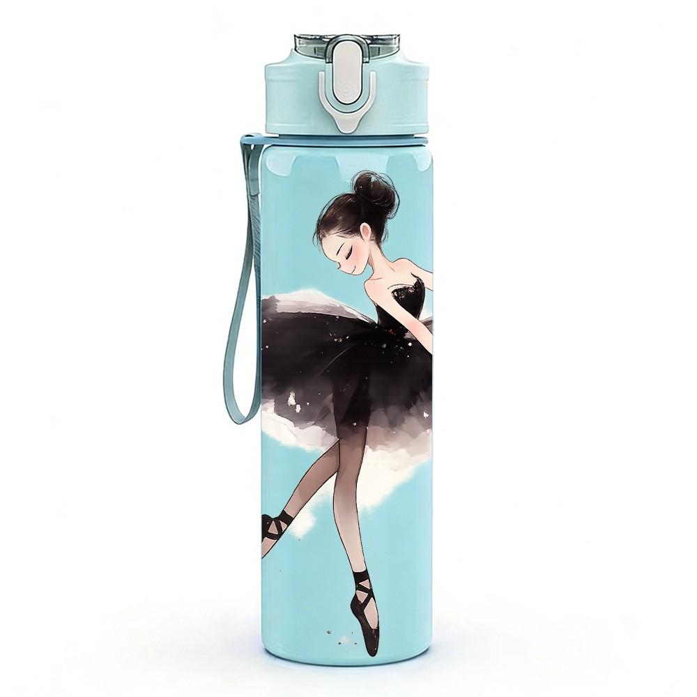 1PC Black Dress Ballerina Dancer Print 750ml Color Plastic Sports Water Bottle Leakproof Flip Straw Lid Suitable for Sports Office Home Use