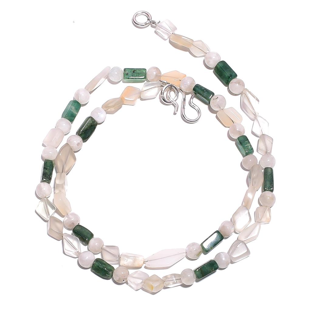 Natural Moonstone Aventurine Gemstone Smooth Beads Necklace 17" UB-4988 UB-4988