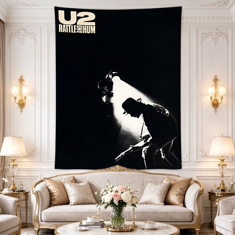 U2 Rattle and Hum B&W Spotlight Silueta Koncertní Filmový Plakát Umění