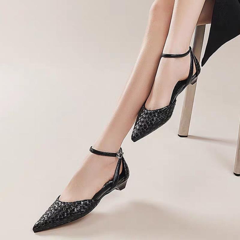 Fashion Pointed Toe Low Heels Women Elegant Sandals Shoes Woman 2025 Summer Designer New Sexy Weave Shoes Dress Brand Sandalias Muje