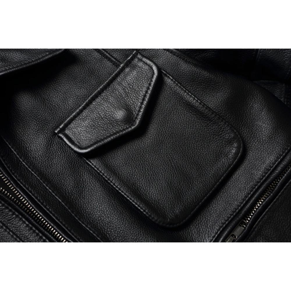 Chinese Size Classic Resident Men Leather Jacket Long Genuine Leather Coat Slim Fit Genuine Cowhide Mens Hunting Jacket Autumn