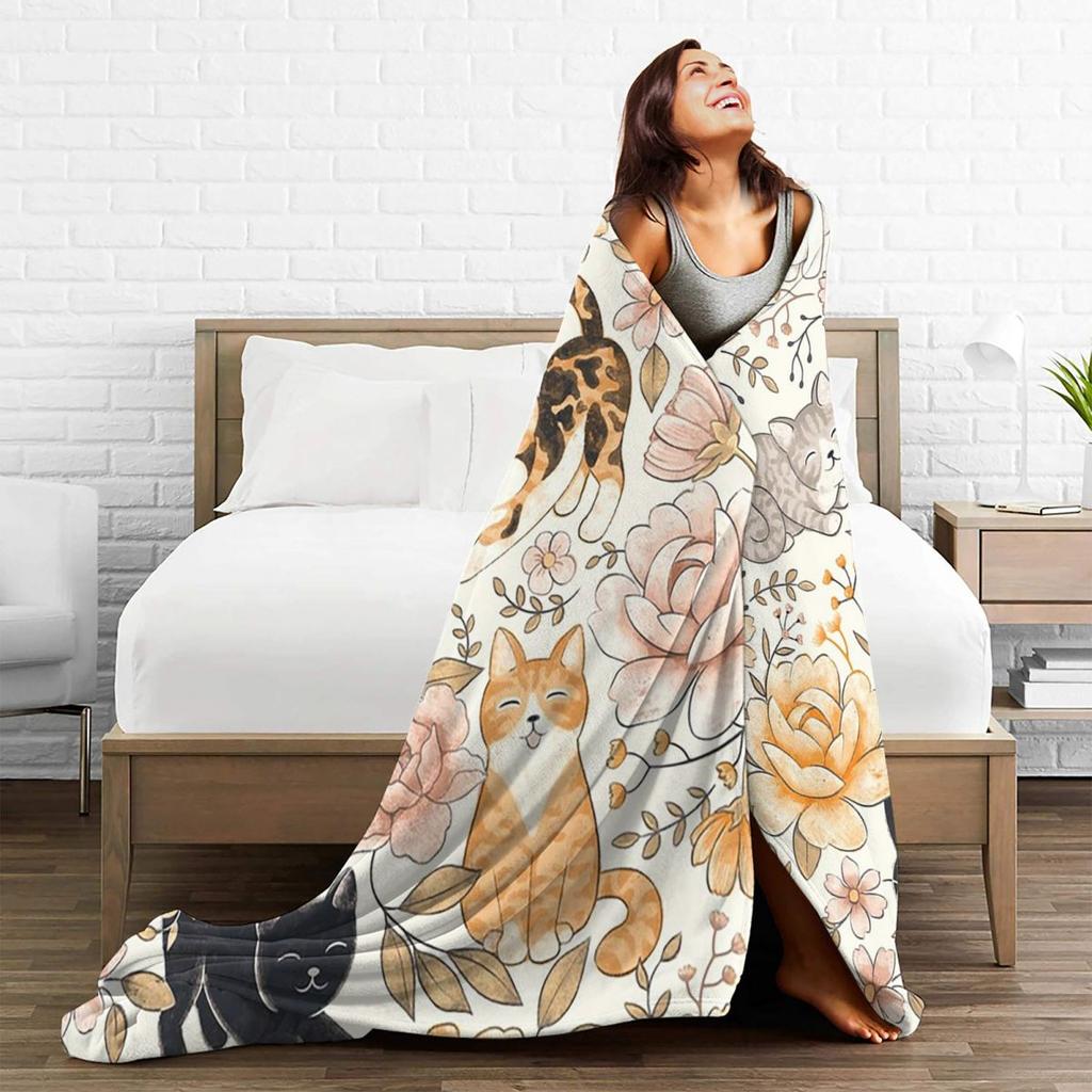 Cartoon Cat Kitten Poses Lovely Blanket Soft Warm Flannel Throw Blanket Bedding for Bed Living Room Picnic Travel Home Couch