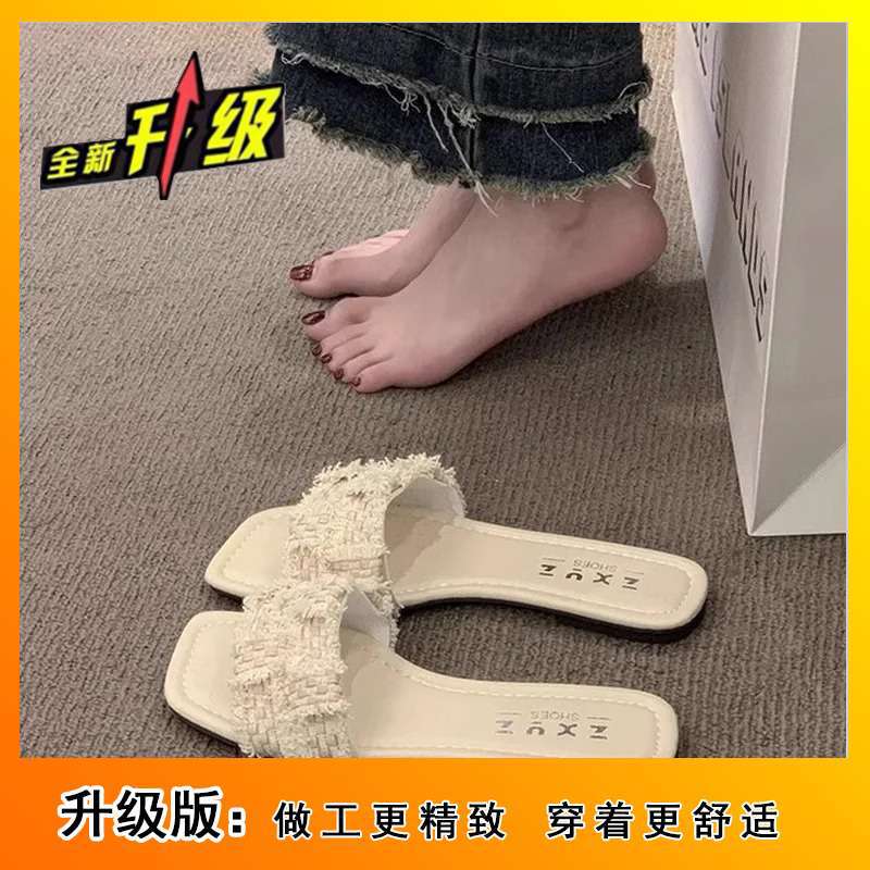 Versatile Fairy Wind One-word Slippers Female Outer Wear Summer 2025 New Flat Shoes Casual Beach Cool Slippers