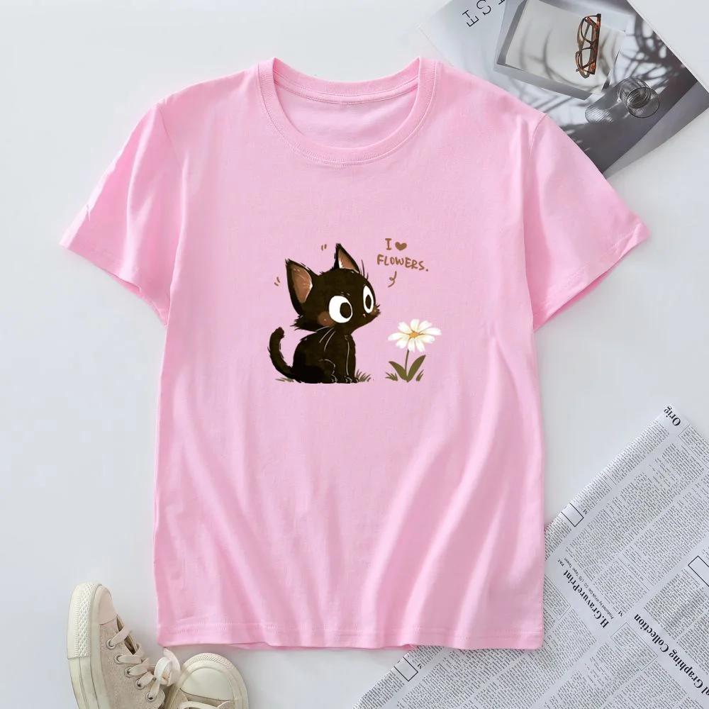 Damen T-Shirt Mode Kawaii Harajuku Katze Grafik T-Shirts Sommer Kurzarm Damen Tee Tops Frau T-Shirt Kleidung