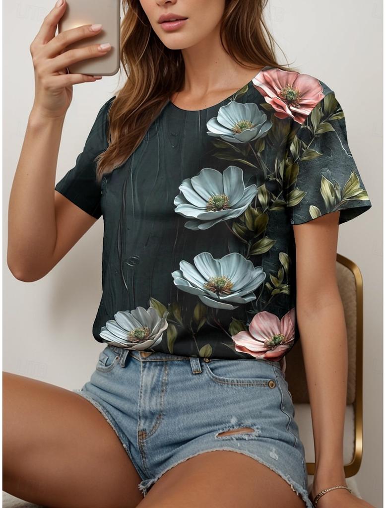 Beautiful Butterfly Floral 3D Print T-shirts Women Streetwear Casual Fashion Y2k Short Sleeve T Shirt O-neck Tees Tops Clothing