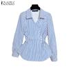 ZANZEA Women Classic Collar Casual Long Sleeve Stripe Blouse