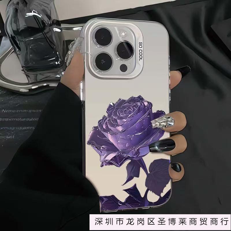 Purple ice rose is suitable for Apple 16Promax mobile phone case personalized vitality case iPhone15/14/13 Europe and America 12
