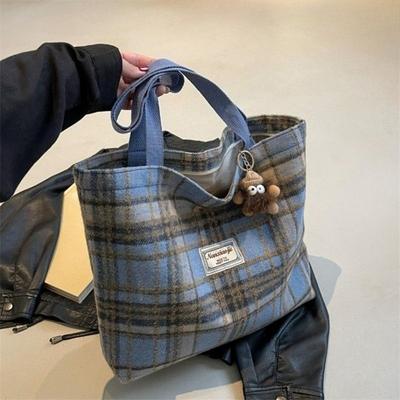 Sacs à main et sacs à bandoulière en laine douce à carreaux douillets, Sac cabas vintage à carreaux doux, Parfaits pour les courses quotidiennes, les trajets domicile-travail, les sorties décontractées