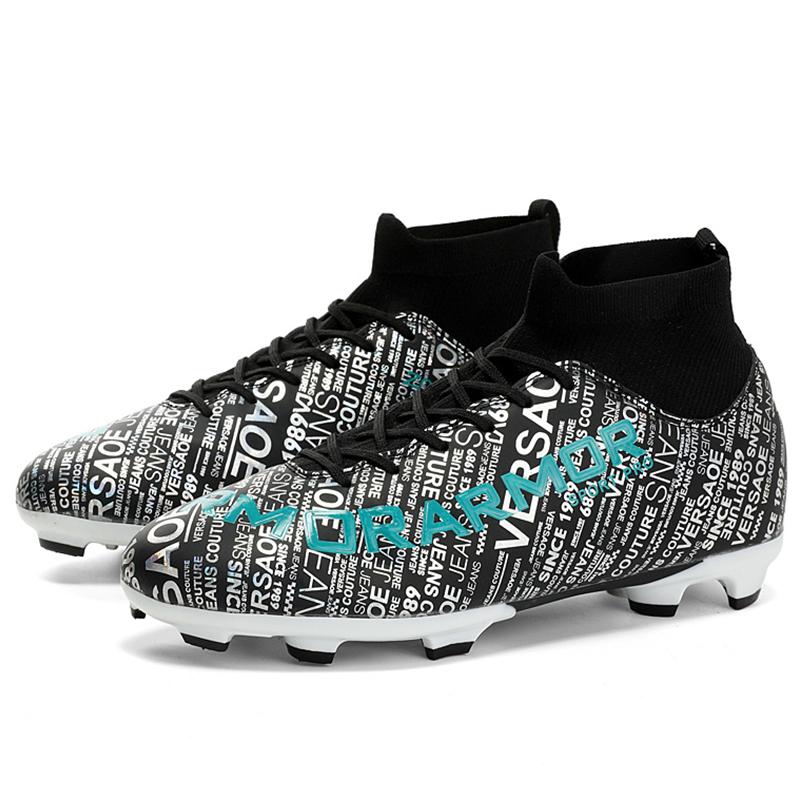 

31-48 футбольные бутсы унисекс, высококачественные кожаные тренировочные бутсы большого размера с эластичными носками и искусственным покрытием, шипами 34 чёрный