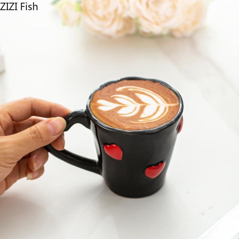 Lovely Heart Shaped Porcelain Mugs Water Cup Tableware 250ml Coffee Mug Dining Table Afternoon Tea Teacup Fruits Juice Cup