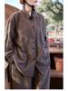 Spring Summer Retro Women's Tea Brown Linen Plus Size Slimming Loose Lapel Shirt Outerwear