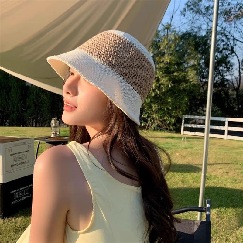 Small Bucket Hat Showing Off The Face  New Imitation Mink Velvet Contrast Color Knitted Fisherman Hat for Women