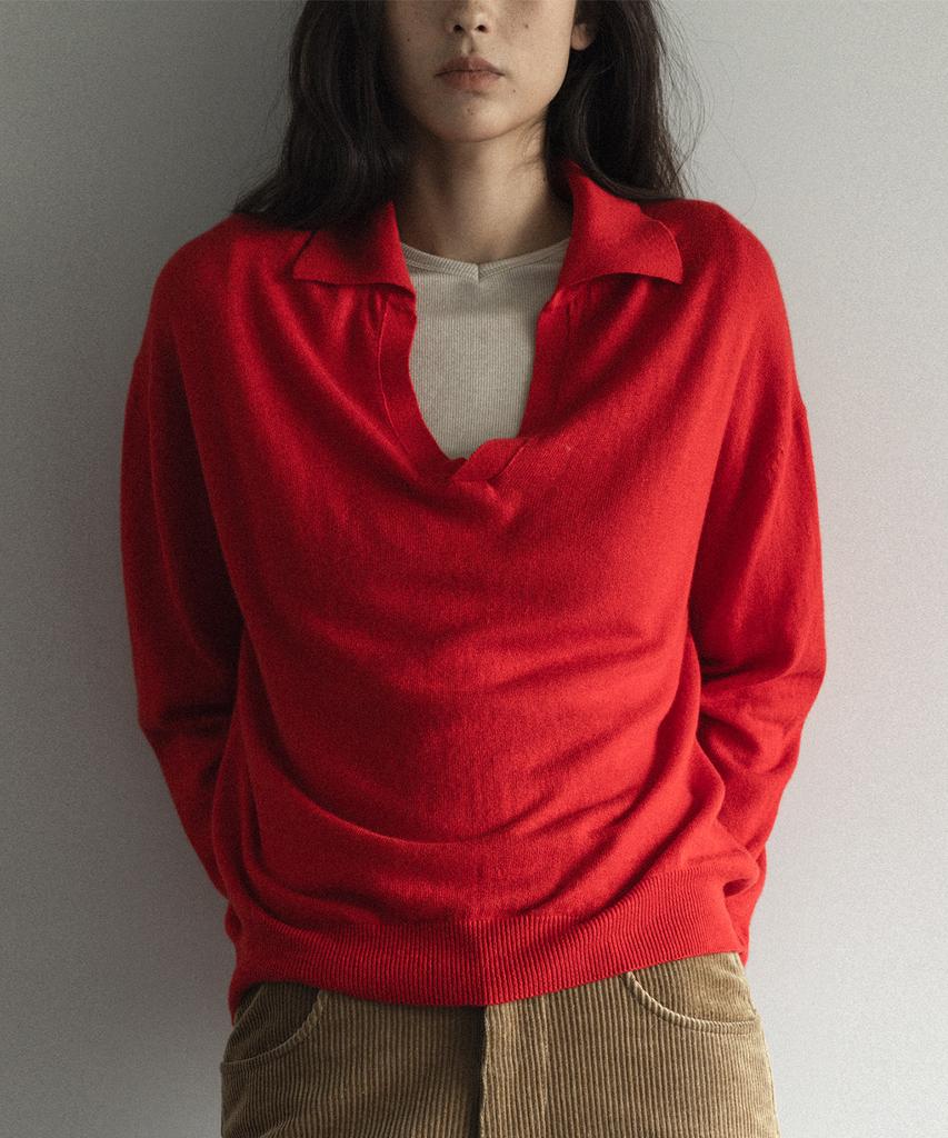 Beullaengkeulumumeon Opening Polo Knit_Red
