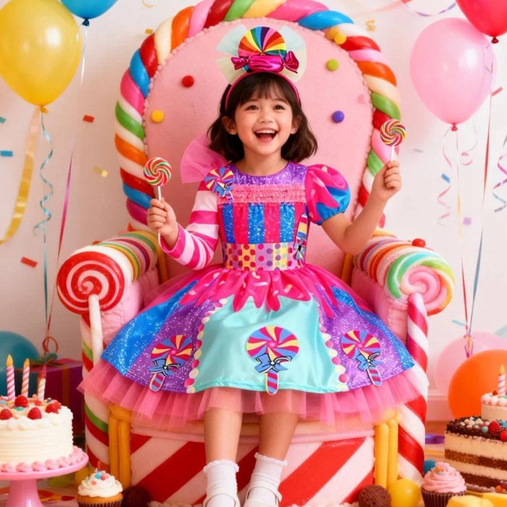 With Candy Hat Candy Princess Costume Cosplay Fancy Dress Fashion Children's Candy Dress Kids