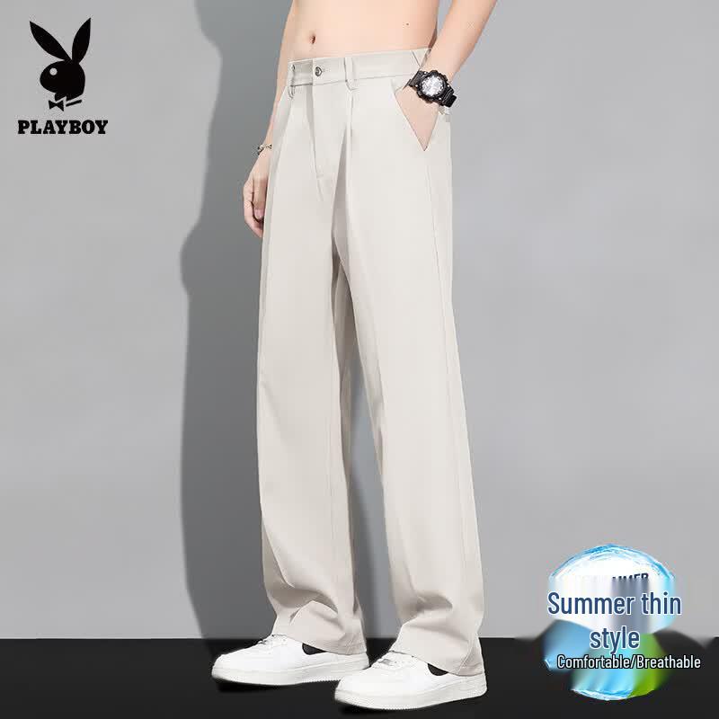 PLAYBOY Men s Ice Silk Straight-Leg Casual Pants XL