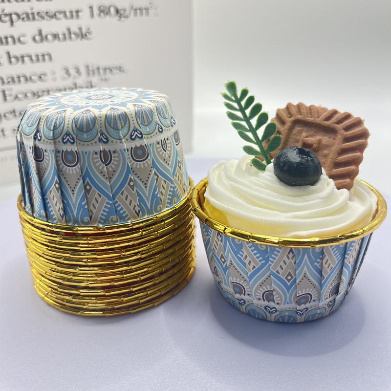100pcs Bohemian Pattern Middle East Single Sided Gold Muffin Cups Rolled Mouth High Temperature Resistant Thickened Cake Cups