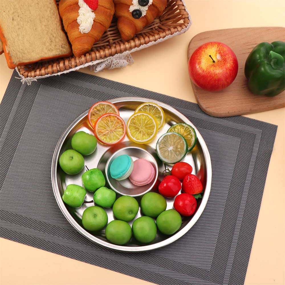 Stainless Steel Dumpling Plate Circular Shape Food Serving Tray Snack Plate Restaurant