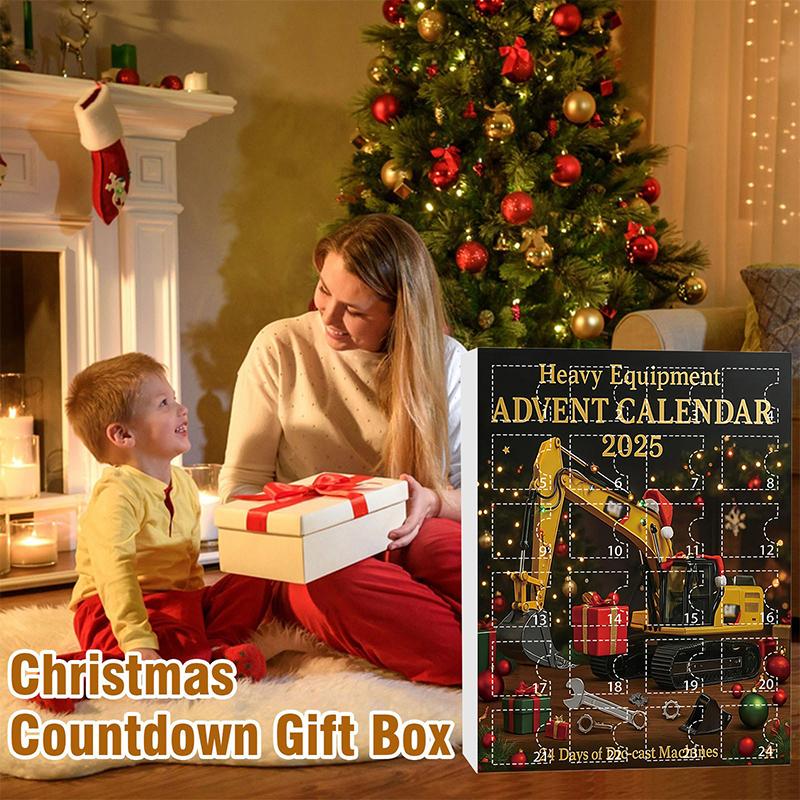 Heavy Equipment Advent Calendar 2025, 24 Days Christmas Countdown Calendar, 24 Die-Cast Machines, Mini Excavator Ornaments