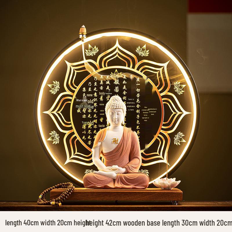 Keramik Shakyamuni Buddha Statue - Wohnzimmer Kunstwerk mit den Drei Heiligen und Lichtkreis Design